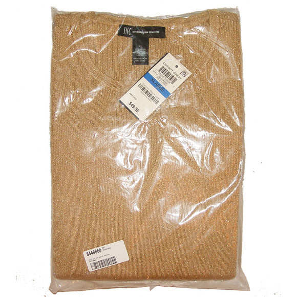 INC Ribbed Fitted Gold Metallic Choker Sweater - Picture 4 of 4